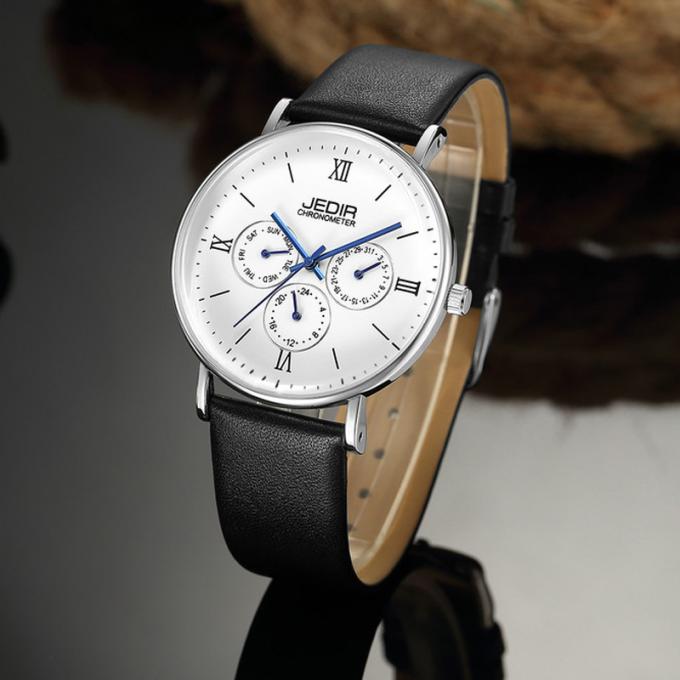 WJ-7396 도매 JEDIR 상표 남자 시계는 늦게 3ATM 석영 Handwatches 자동 날짜 일 가죽 손목 시계를 디자인합니다