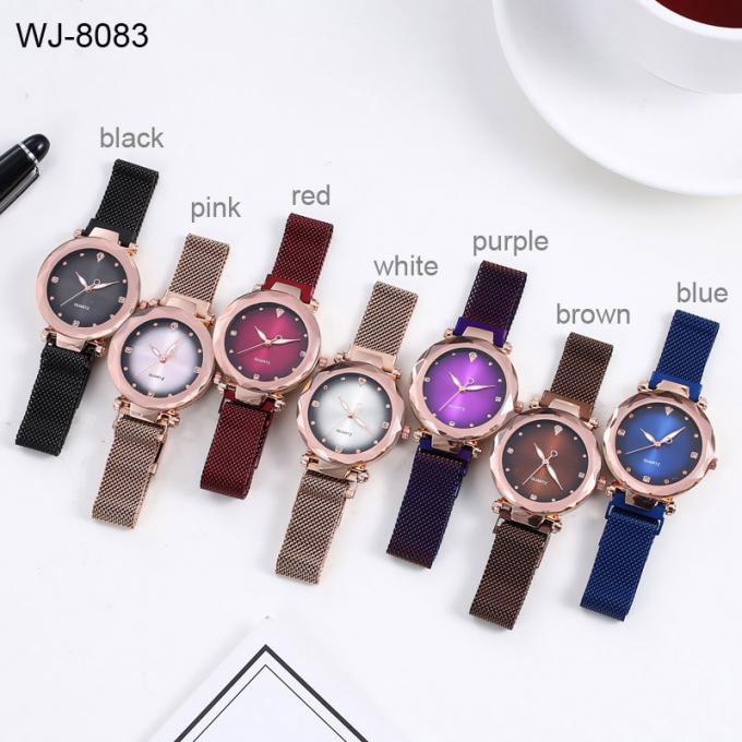WJ-8456 매력 유행 좋은 품질 여자 자석 시계 결박 스테인리스 메시 밴드 시계