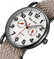 WJ-3395 중국 이우 공장 뜨거운 판매 로고 OEM 시계에 의하여 뜨개질을 한 화포 나일론 줄무늬 유행 제네바는 남자 선전용 손목 시계를 봅니다