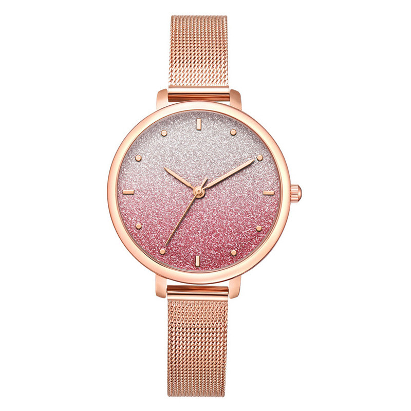 WJ-8461 Good Quality Gold Color Alloy Case Watch Band Buckle Stainless Steel Mesh Watch